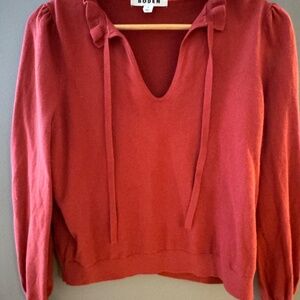 BODEN Sweater : Ruffle Tie-Neck Jumper, Chestnut Brown